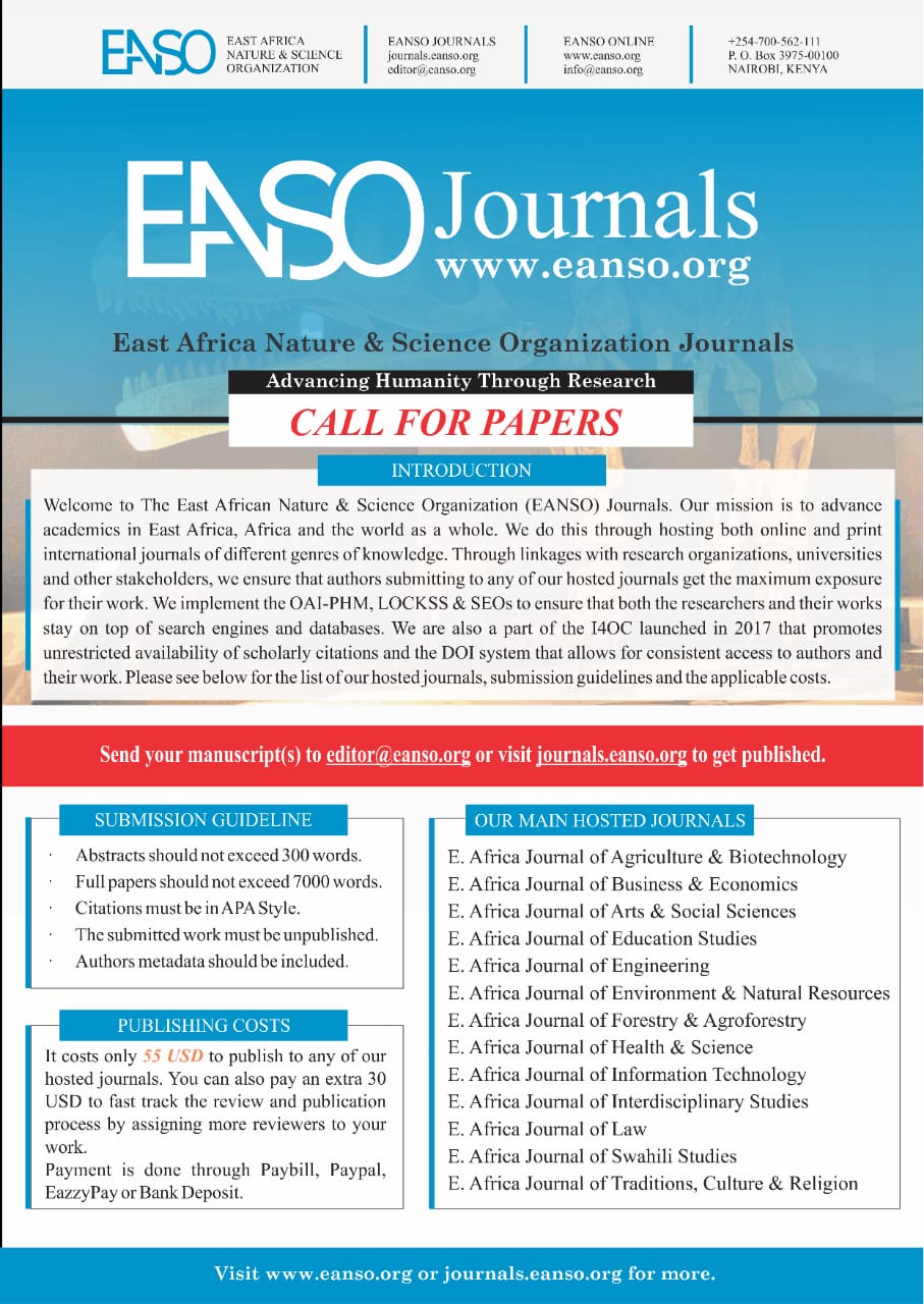 East African Nature & Science Organization (EANSO) Journals - Call for Academic Papers